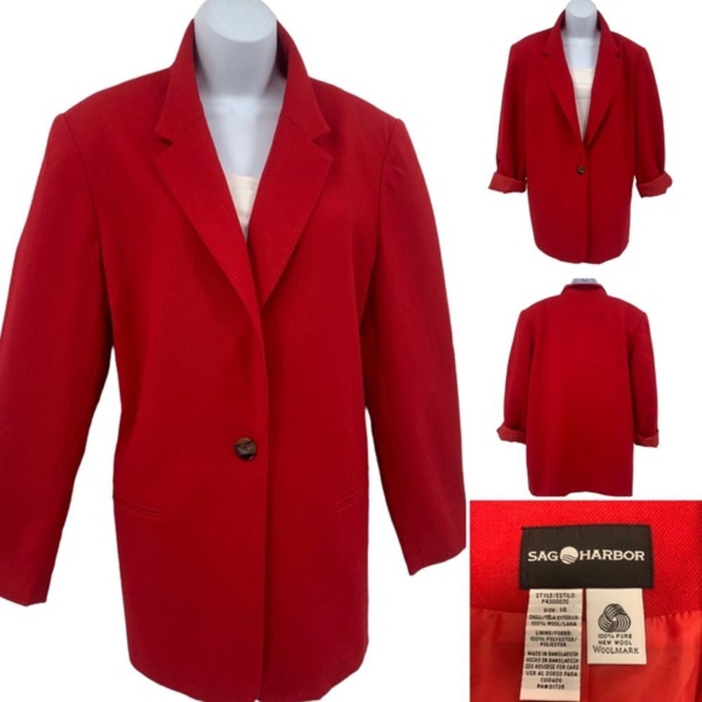 Sag Harbour 100% Wool Red Classic Blazer Boyfriend Style 90"s Academia